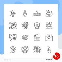 Modern Pack of 16 Icons Line Outline Symbols isolated on White Backgound for Website designing Creative Black Icon vector background