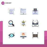 9 Universal Flat Color Signs Symbols of decoration user server research video Editable Vector Design Elements