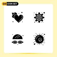 4 Thematic Vector Solid Glyphs and Editable Symbols of fire goggles hot global park Editable Vector Design Elements