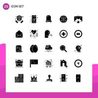 25 Thematic Vector Solid Glyphs and Editable Symbols of email communication diode bell globe Editable Vector Design Elements