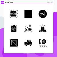 Group of 9 Solid Glyphs Signs and Symbols for work flow zloty diagram clipboard Editable Vector Design Elements