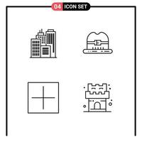 Group of 4 Filledline Flat Colors Signs and Symbols for building plus cap add castle Editable Vector Design Elements