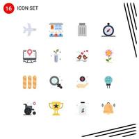 Group of 16 Flat Colors Signs and Symbols for lcd computer interface map compass Editable Pack of Creative Vector Design Elements