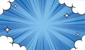 Blue Comic Style Background with Cloud Halftone Effect vector