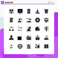 Modern Set of 25 Solid Glyphs Pictograph of political nuclear data games science Editable Vector Design Elements