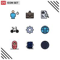 Set of 9 Modern UI Icons Symbols Signs for setting travel worker sport bicycle Editable Vector Design Elements