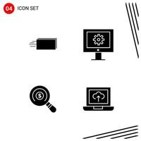 Collection of 4 Vector Icons in solid style Pixle Perfect Glyph Symbols for Web and Mobile Solid Icon Signs on White Background 4 Icons Creative Black Icon vector background