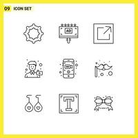 Group of 9 Outlines Signs and Symbols for mobile recording mobile share camera photo Editable Vector Design Elements