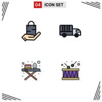 Modern Set of 4 Filledline Flat Colors Pictograph of bag ironing board shop lorry ironing tools Editable Vector Design Elements