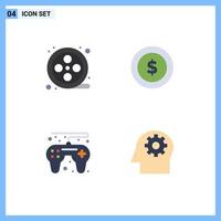 Pack of 4 Modern Flat Icons Signs and Symbols for Web Print Media such as movie play award wreath mental Editable Vector Design Elements