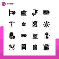 Glyph Icon set Pack of 16 Solid Icons isolated on White Background for responsive Website Design Print and Mobile Applications Creative Black Icon vector background