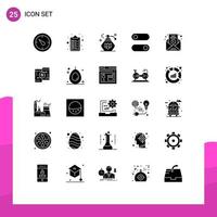 25 User Interface Solid Glyph Pack of modern Signs and Symbols of mobile news clean media breaking news Editable Vector Design Elements