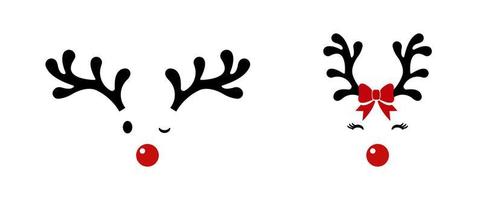 Reindeer faces with ribbons in a vector illustration. Vector illustration White background with isolated elements