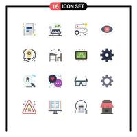 Set of 16 Modern UI Icons Symbols Signs for circle bulb point view server Editable Pack of Creative Vector Design Elements