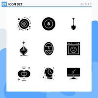 Set of 9 Vector Solid Glyphs on Grid for porthole stick tool joystick game Editable Vector Design Elements