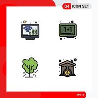 Universal Icon Symbols Group of 4 Modern Filledline Flat Colors of entertainment tree tv eraser apple tree Editable Vector Design Elements