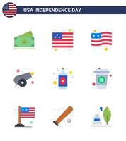 Happy Independence Day 9 Flats Icon Pack for Web and Print country cola canon bottle bottle Editable USA Day Vector Design Elements