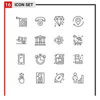 paquete de iconos de vector de stock de 16 signos y símbolos de línea para elementos de diseño de vector editables de mapa de pin de Canadá de entrega logística