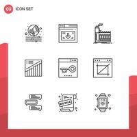 Set of 9 Vector Outlines on Grid for sales analytics factory graph production Editable Vector Design Elements