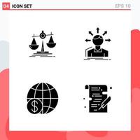 Collection of 4 Vector Icons in solid style Modern Glyph Symbols for Web and Mobile Solid Icon Sign Isolated on White Background 4 Icons Creative Black Icon vector background