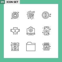 Modern Set of 9 Outlines and symbols such as protected internet convert computer punch Editable Vector Design Elements