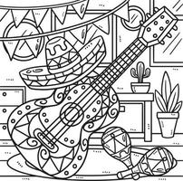 cinco de mayo guitarra y maracas para colorear, pintar e imprimir vector