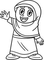 Ramadan Muslim Girl Isolated Coloring Page vector