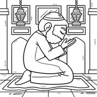 ramadán musulmán rezando página para colorear para niños vector