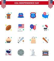 4th July USA Happy Independence Day Icon Symbols Group of 16 Modern Flats of rugby location pin security wisconsin states Editable USA Day Vector Design Elements