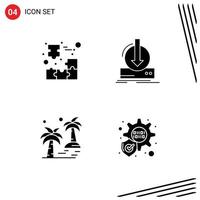 Solid Glyph Pack of 4 Universal Symbols of box game jigsaw puzzle content palm Editable Vector Design Elements