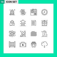 Group of 16 Outlines Signs and Symbols for mythology god computer watch time Editable Vector Design Elements