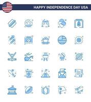 Happy Independence Day 4th July Set of 25 Blues American Pictograph of church bell bell beer alert cowboy Editable USA Day Vector Design Elements