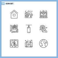 9 Thematic Vector Outlines and Editable Symbols of drawing blueprint technology blue start up Editable Vector Design Elements