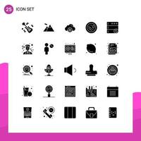 Group of 25 Modern Solid Glyphs Set for sync database gear microbe germ Editable Vector Design Elements