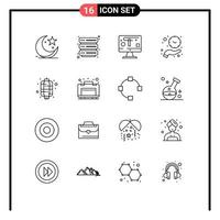 Stock Vector Icon Pack of 16 Line Signs and Symbols for chinese time computer hold clock Editable Vector Design Elements