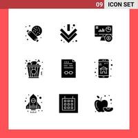 Solid Glyph Pack of 9 Universal Symbols of document certificate graph business chicken Editable Vector Design Elements