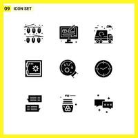 Set of 9 Modern UI Icons Symbols Signs for magnifier germs city safe bank Editable Vector Design Elements