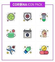 icono de conciencia de coronavirus 9 iconos de color plano de línea rellena icono incluido médico máscara de virus médico virus coronavirus viral 2019nov elementos de diseño de vector de enfermedad