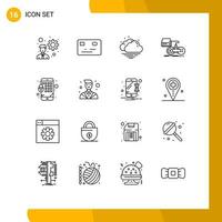 Pictogram Set of 16 Simple Outlines of attorney lock weather encryption playstation Editable Vector Design Elements