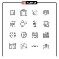 Pack of 16 creative Outlines of ship factory sea monitore computer Editable Vector Design Elements