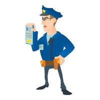 Policeman with order icon, cartoon style vector