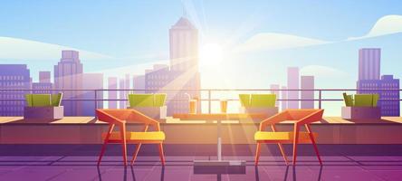 Restaurant on terrace on rooftop with city view vector