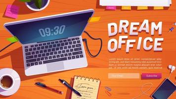 Dream office website with workspace with laptop vector