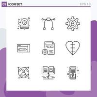 Editable Vector Line Pack of 9 Simple Outlines of edit setting settings profile room Editable Vector Design Elements