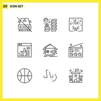 Set of 9 Vector Outlines on Grid for up like economy moon lettering Editable Vector Design Elements