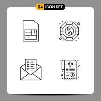 Mobile Interface Line Set of 4 Pictograms of mobile sim chat fang ying medical Editable Vector Design Elements