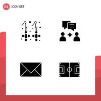 Pack of 4 Modern Solid Glyphs Signs and Symbols for Web Print Media such as earring contact us jewelry chatting envelope Editable Vector Design Elements