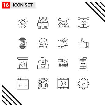 User Interface Pack of 16 Basic Outlines of love handwatch spring shape development Editable Vector Design Elements