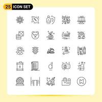 Universal Icon Symbols Group of 25 Modern Lines of night party decoration leaf bow person Editable Vector Design Elements