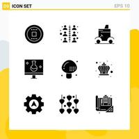 Universal Icon Symbols Group of 9 Modern Solid Glyphs of ecolab eco testing cart eco science sports Editable Vector Design Elements